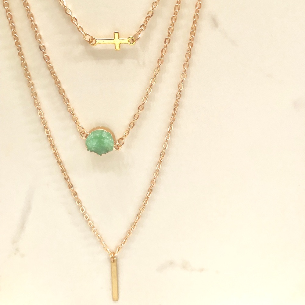 Triple layered gold cross necklace